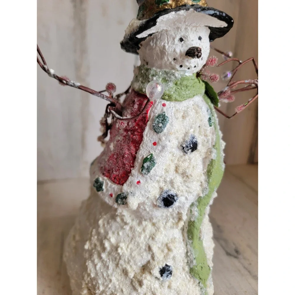 Vintage glitter snowman plaster Xmas mistletoe unique pinecone home decor
